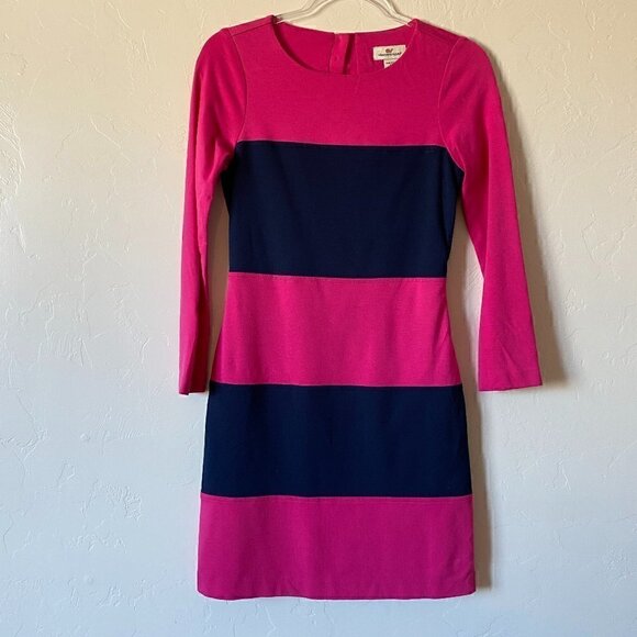 Vineyard Vines Pink & Navy Colorblock Striped Bodycon Dress - Picture 1 of 8